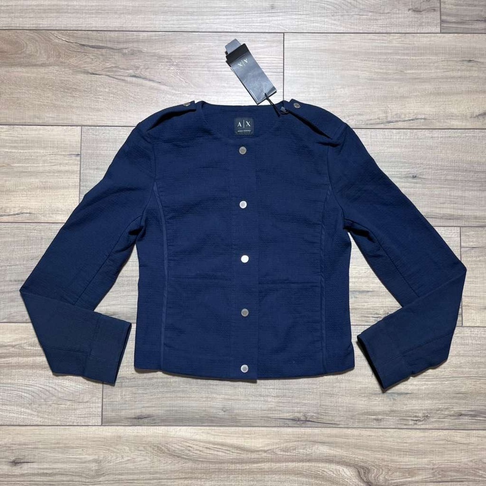 Armani Exchange Women's Snap Button Long Sleeve Blazer Size 0 Navy Blue
